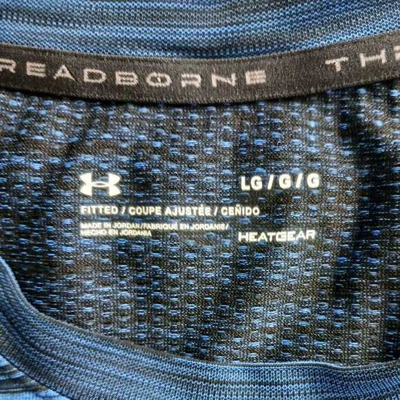 Under Armour Mens Pullover Long Sleeve Running Shirt Fitted Blue Black Size Lg - Picture 6 of 9